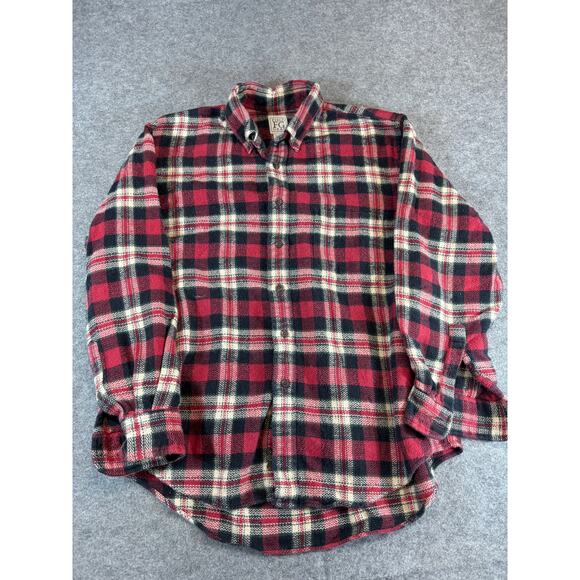 Vintage Field Gear FG Shirt Mens Large Red Black Cotton Plaid Flannel Button Up - Picture 1 of 4